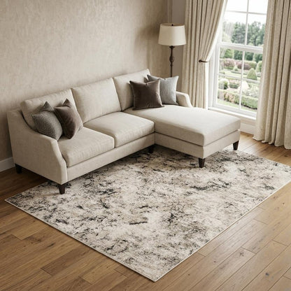 7' X 10' Ivory And Gray Abstract Area Rug