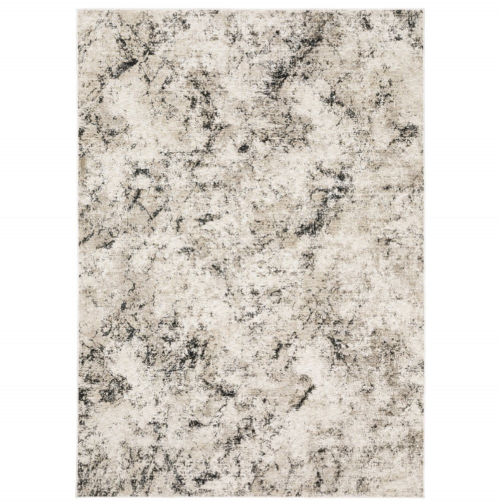 7' X 10' Ivory And Gray Abstract Area Rug