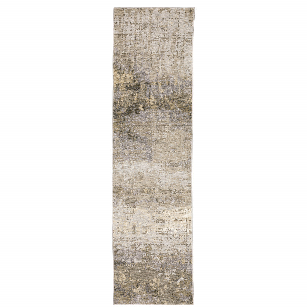 2' X 8' Beige Grey Ivory Tan And Brown Abstract Power Loom Stain Resistant Runner Rug