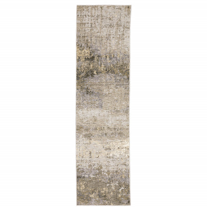 2' X 8' Beige Grey Ivory Tan And Brown Abstract Power Loom Stain Resistant Runner Rug