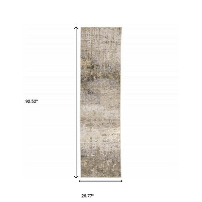 2' X 8' Beige Grey Ivory Tan And Brown Abstract Power Loom Stain Resistant Runner Rug