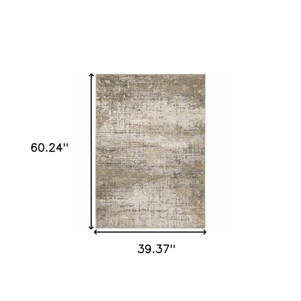 3' X 5' Beige And Gray Abstract Distressed Area Rug