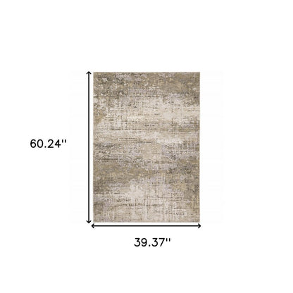 3' X 5' Beige And Gray Abstract Distressed Area Rug