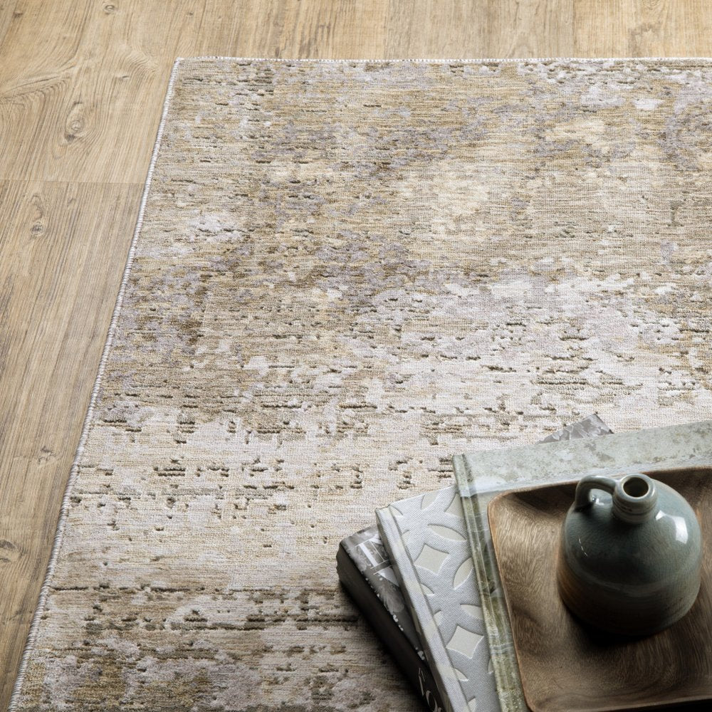 3' X 5' Beige And Gray Abstract Distressed Area Rug