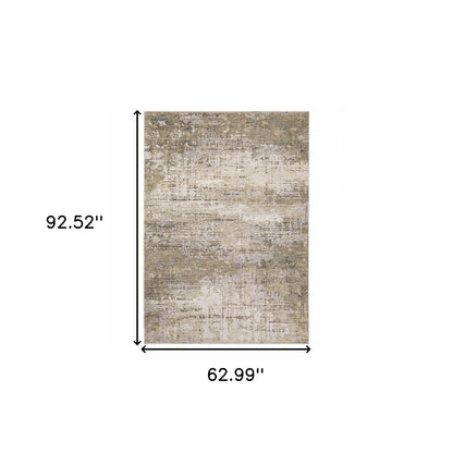 5' X 8' Beige Grey Ivory Tan And Brown Abstract Power Loom Stain Resistant Area Rug