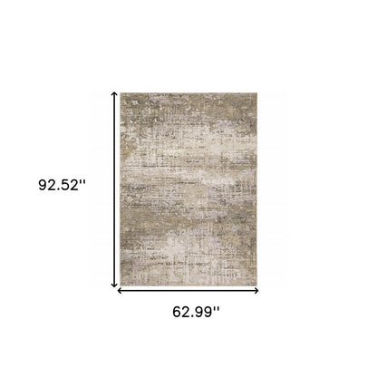 5' X 8' Beige Grey Ivory Tan And Brown Abstract Power Loom Stain Resistant Area Rug