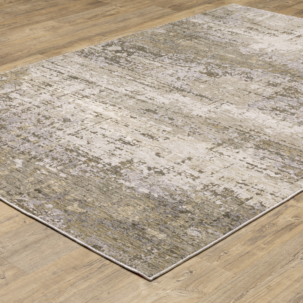 5' X 8' Beige Grey Ivory Tan And Brown Abstract Power Loom Stain Resistant Area Rug