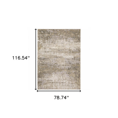 6' X 9' Beige Grey Ivory Tan And Brown Abstract Power Loom Stain Resistant Area Rug