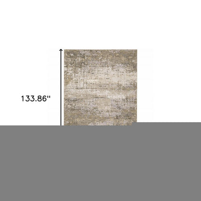 8' X 11' Beige And Gray Abstract Distressed Area Rug