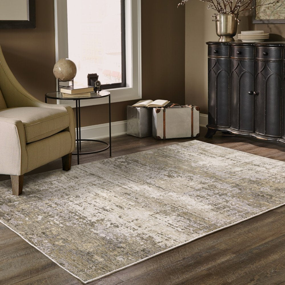 8' X 11' Beige And Gray Abstract Distressed Area Rug