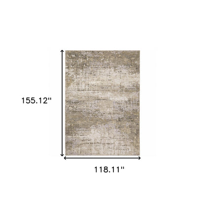 10' X 13' Beige Grey Ivory Tan And Brown Abstract Power Loom Stain Resistant Area Rug