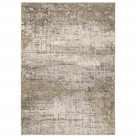 10' X 13' Beige And Gray Abstract Distressed Area Rug