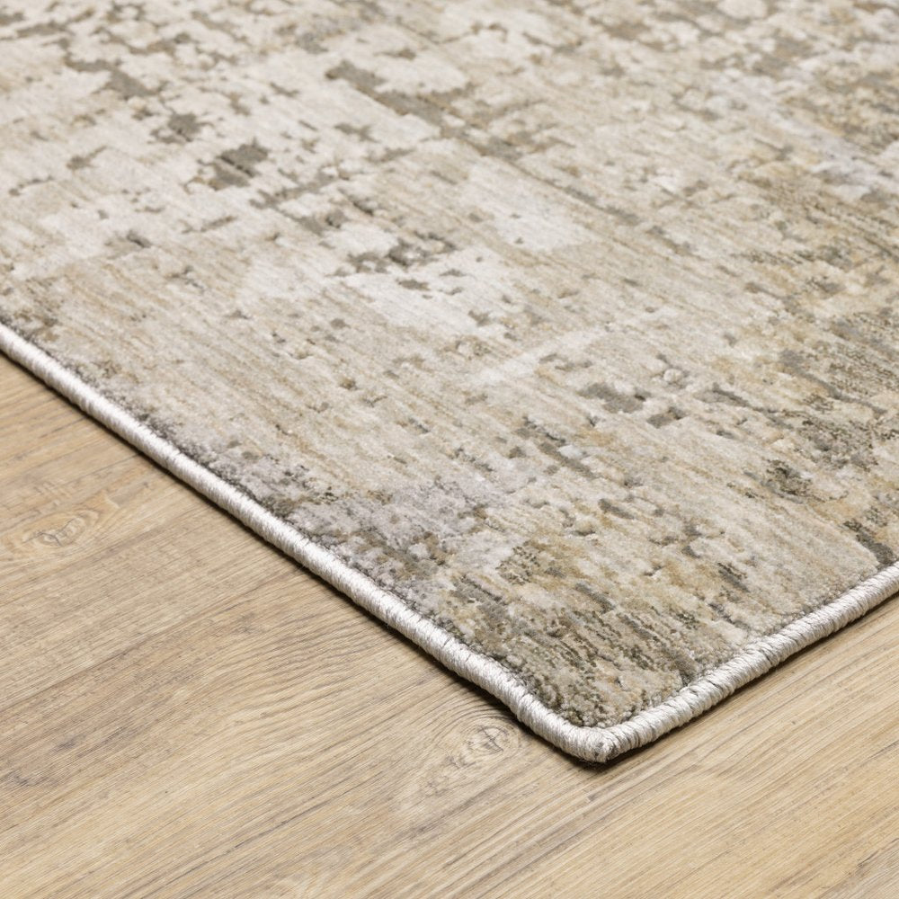 10' X 13' Beige And Gray Abstract Distressed Area Rug