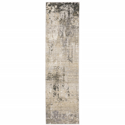 2' X 8' Beige Grey Ivory Tan And Brown Abstract Power Loom Stain Resistant Runner Rug