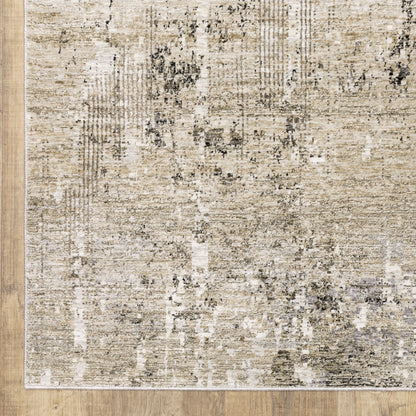 2' X 8' Beige Grey Ivory Tan And Brown Abstract Power Loom Stain Resistant Runner Rug