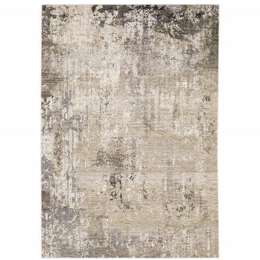 5' X 8' Beige Grey Ivory Tan And Brown Abstract Power Loom Stain Resistant Area Rug