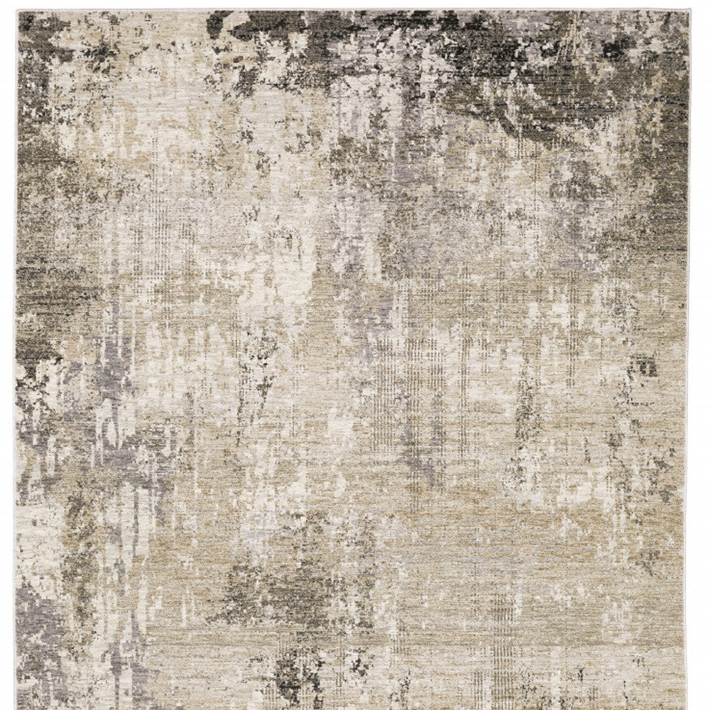 5' X 8' Beige Grey Ivory Tan And Brown Abstract Power Loom Stain Resistant Area Rug