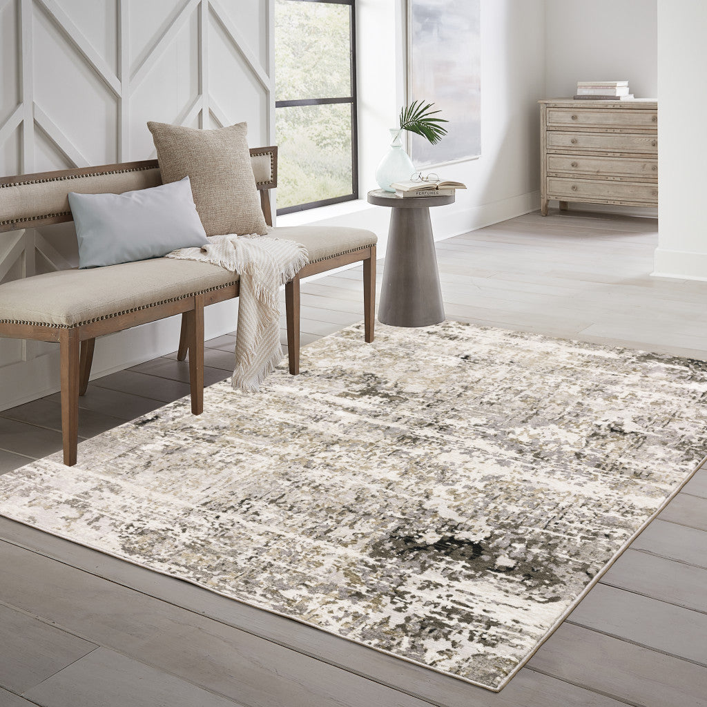 5' X 8' Beige Grey Ivory Tan And Brown Abstract Power Loom Stain Resistant Area Rug