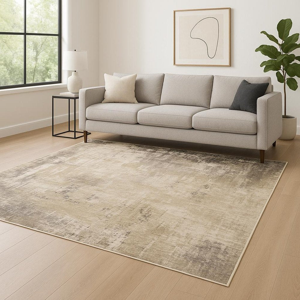 10' X 13' Beige Grey Ivory Tan And Brown Abstract Power Loom Stain Resistant Area Rug