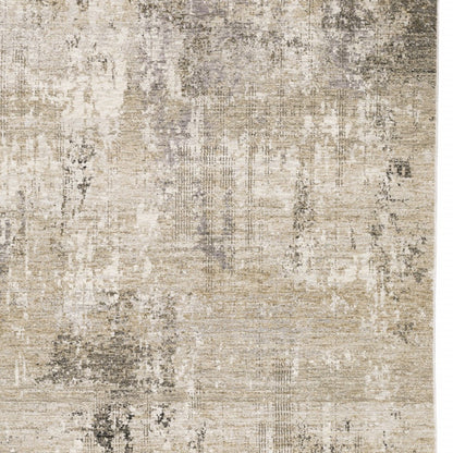 10' X 13' Beige Grey Ivory Tan And Brown Abstract Power Loom Stain Resistant Area Rug