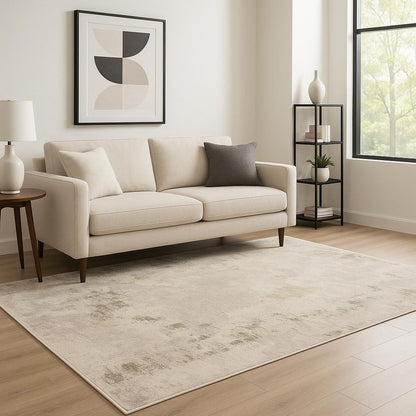 5' X 8' Beige Ivory Tan Grey And Brown Abstract Power Loom Stain Resistant Area Rug