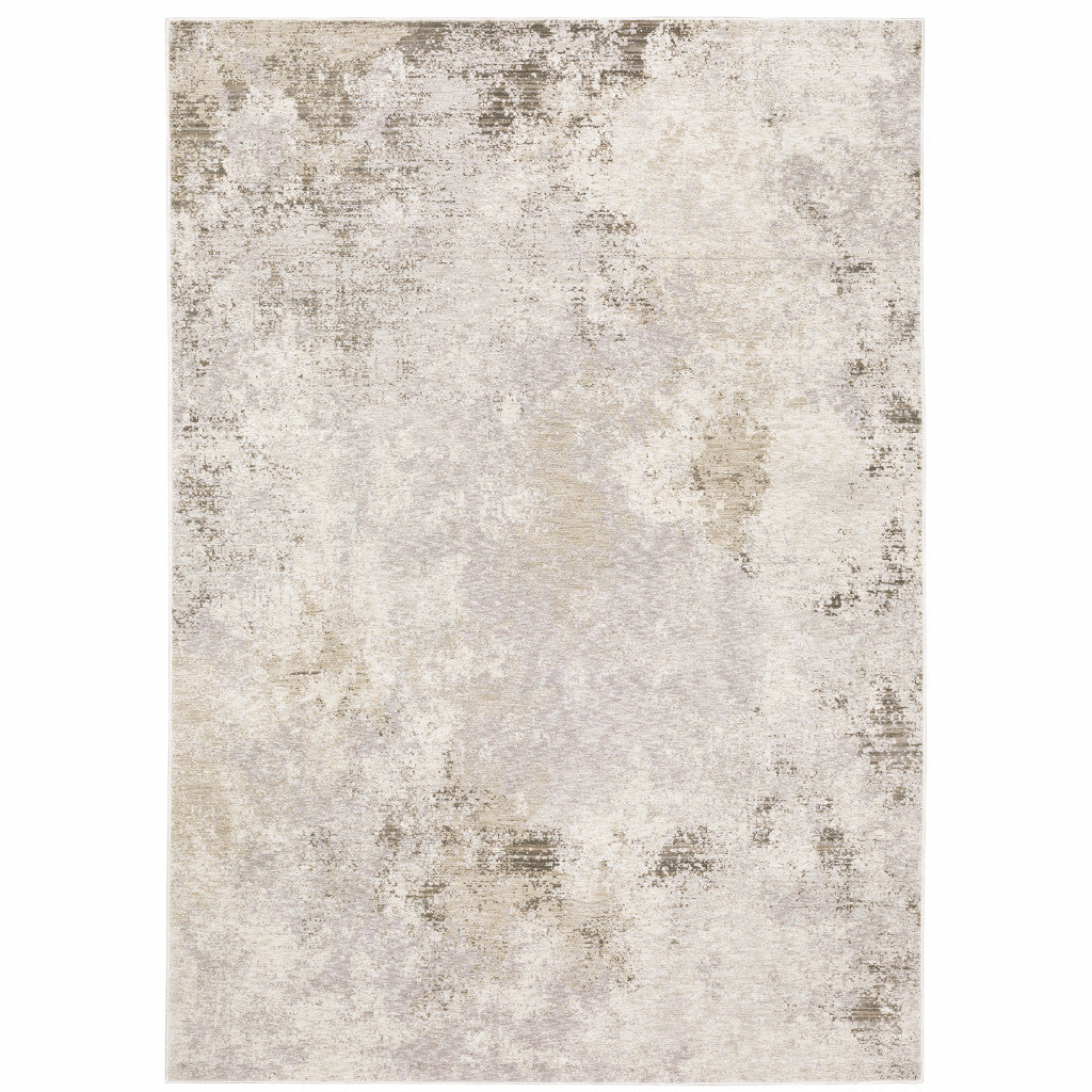 8' X 11' Beige Ivory Tan Grey And Brown Abstract Power Loom Stain Resistant Area Rug