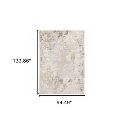 8' X 11' Ivory And Beige Abstract Distressed Area Rug