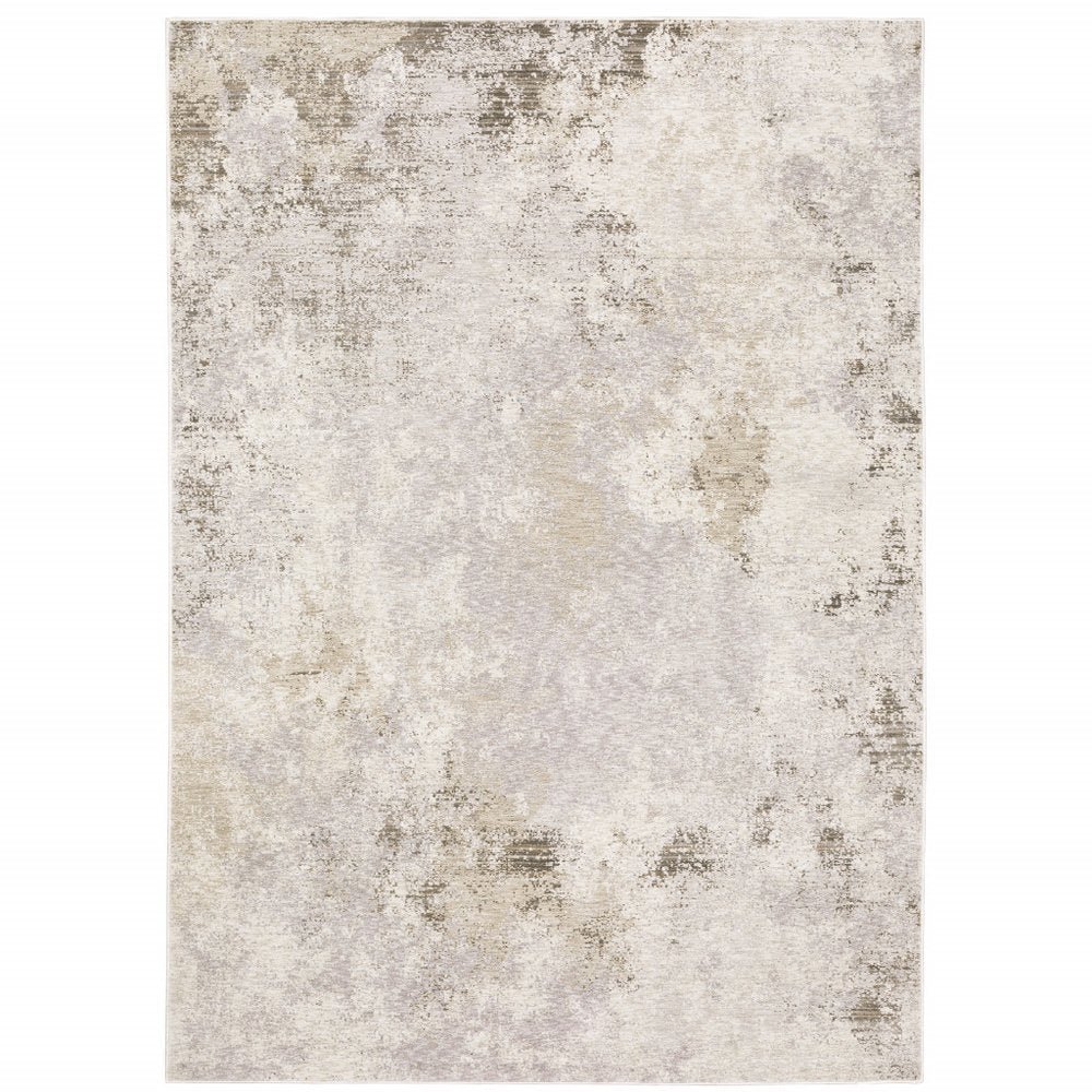 8' X 11' Ivory And Beige Abstract Distressed Area Rug