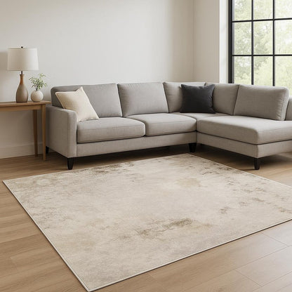 10' X 13' Beige Ivory Tan Grey And Brown Abstract Power Loom Stain Resistant Area Rug