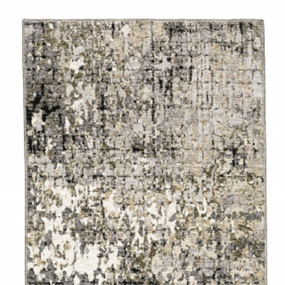 2' X 8' Grey Ivory Beige Charcoal Black Tan And Brown Abstract Power Loom Stain Resistant Runner Rug