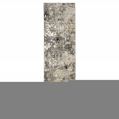 2' X 8' Grey Ivory Beige Charcoal Black Tan And Brown Abstract Power Loom Stain Resistant Runner Rug