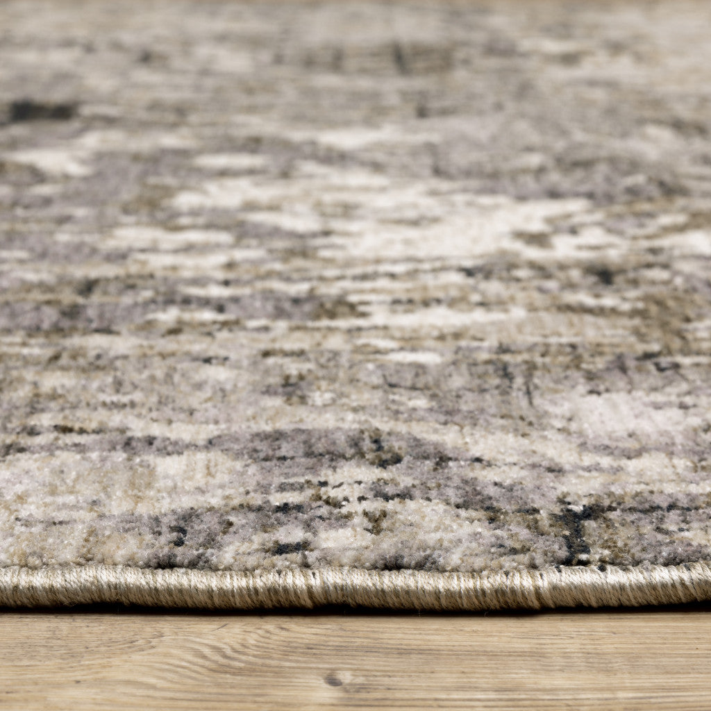 2' X 8' Grey Ivory Beige Charcoal Black Tan And Brown Abstract Power Loom Stain Resistant Runner Rug