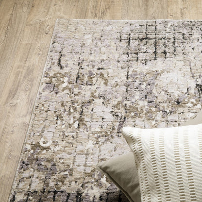 2' X 8' Grey Ivory Beige Charcoal Black Tan And Brown Abstract Power Loom Stain Resistant Runner Rug