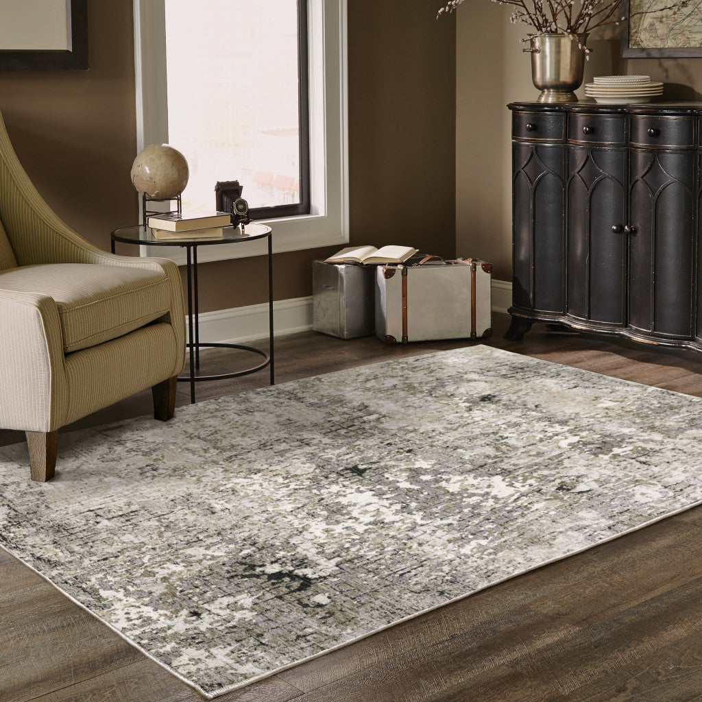 3' X 5' Grey Ivory Beige Charcoal Black Tan And Brown Abstract Power Loom Stain Resistant Area Rug