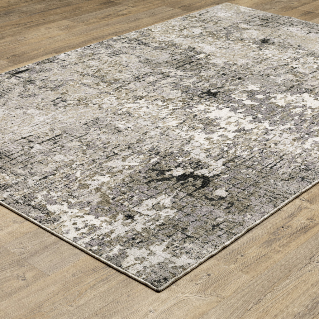 3' X 5' Grey Ivory Beige Charcoal Black Tan And Brown Abstract Power Loom Stain Resistant Area Rug