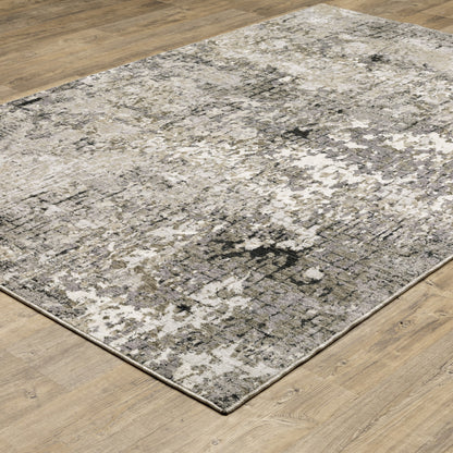 3' X 5' Grey Ivory Beige Charcoal Black Tan And Brown Abstract Power Loom Stain Resistant Area Rug