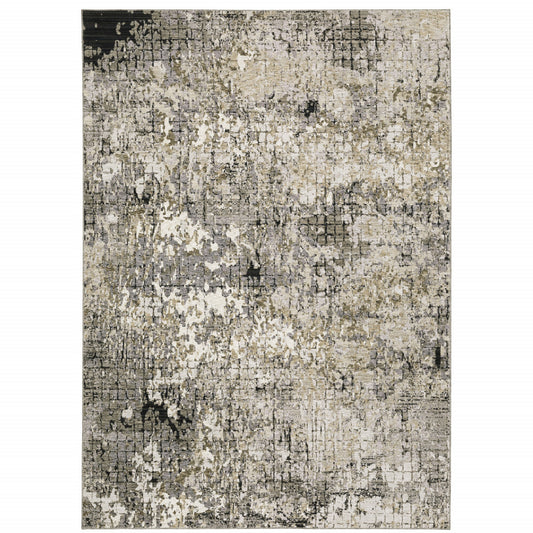 5' X 8' Grey Ivory Beige Charcoal Black Tan And Brown Abstract Power Loom Stain Resistant Area Rug