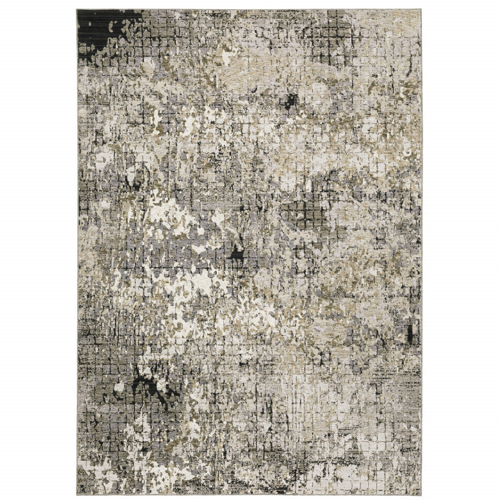 6' X 9' Grey Ivory Beige Charcoal Black Tan And Brown Abstract Power Loom Stain Resistant Area Rug