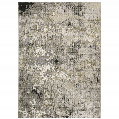 6' X 9' Grey Ivory Beige Charcoal Black Tan And Brown Abstract Power Loom Stain Resistant Area Rug