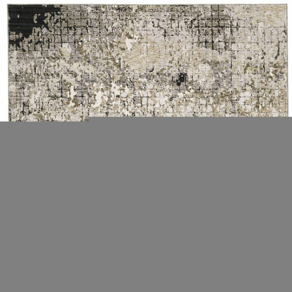 8' X 11' Grey Ivory Beige Charcoal Black Tan And Brown Abstract Power Loom Stain Resistant Area Rug