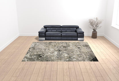 10' X 13' Grey Ivory Beige Charcoal Black Tan And Brown Abstract Power Loom Stain Resistant Area Rug