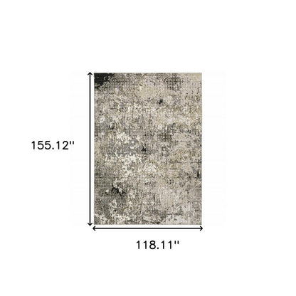10' X 13' Grey Ivory Beige Charcoal Black Tan And Brown Abstract Power Loom Stain Resistant Area Rug