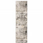 2' X 8' Grey Ivory Beige Charcoal Black Tan And Brown Abstract Power Loom Stain Resistant Runner Rug