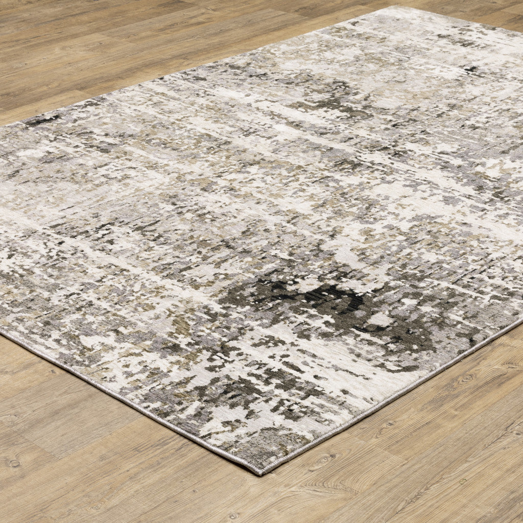 3' X 5' Grey Ivory Beige Charcoal Black Tan And Brown Abstract Power Loom Stain Resistant Area Rug