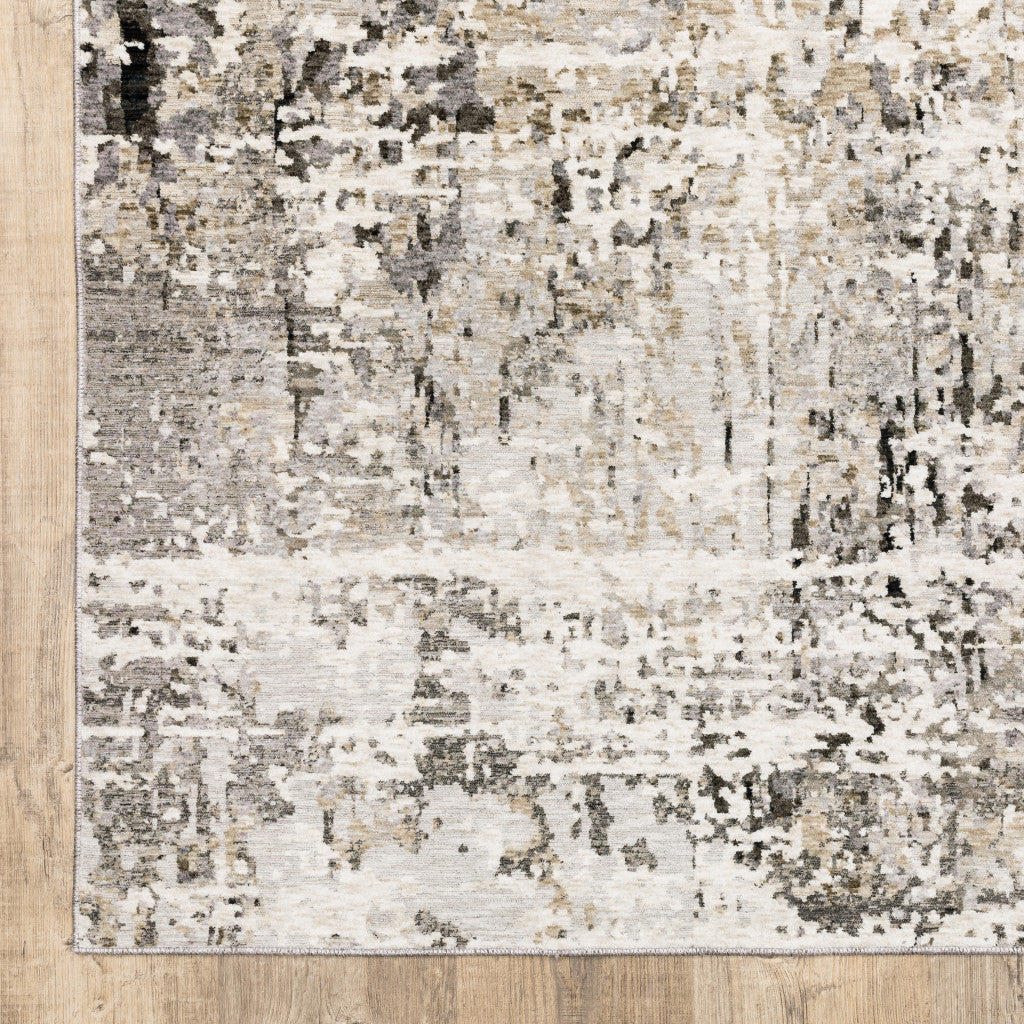 5' X 8' Grey Ivory Beige Charcoal Black Tan And Brown Abstract Power Loom Stain Resistant Area Rug