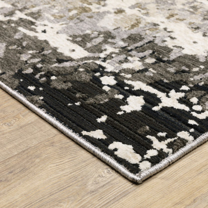 6' X 9' Grey Ivory Beige Charcoal Black Tan And Brown Abstract Power Loom Stain Resistant Area Rug