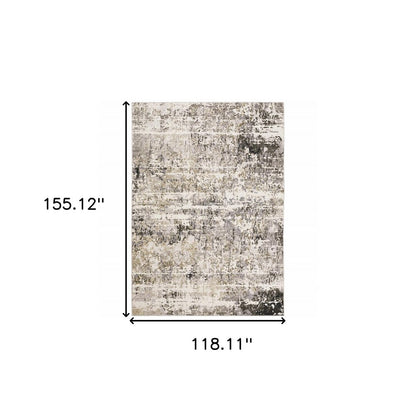 10' X 13' Grey Ivory Beige Charcoal Black Tan And Brown Abstract Power Loom Stain Resistant Area Rug