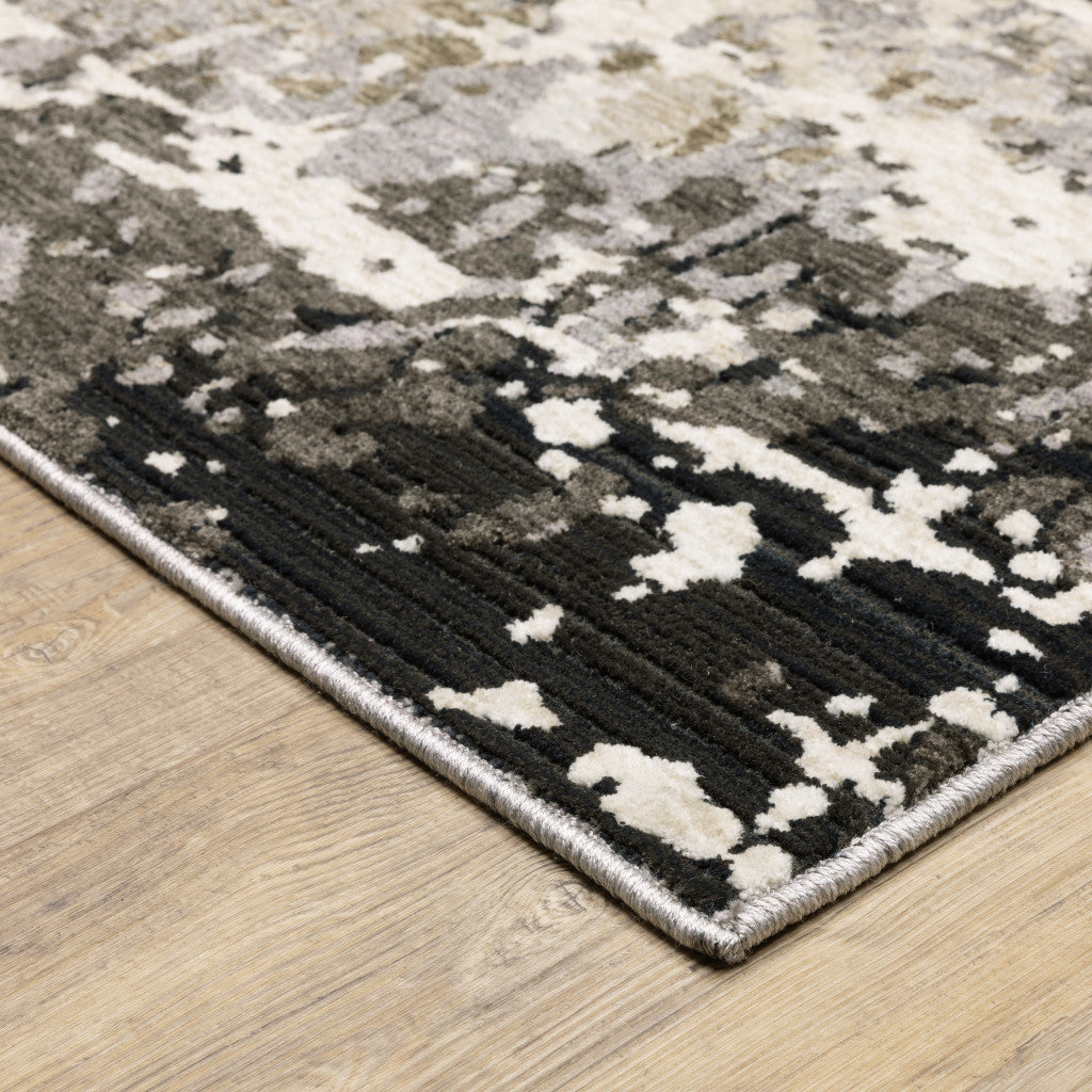 10' X 13' Grey Ivory Beige Charcoal Black Tan And Brown Abstract Power Loom Stain Resistant Area Rug