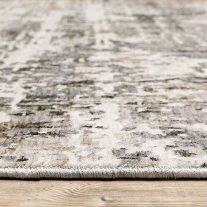 10' X 13' Grey Ivory Beige Charcoal Black Tan And Brown Abstract Power Loom Stain Resistant Area Rug