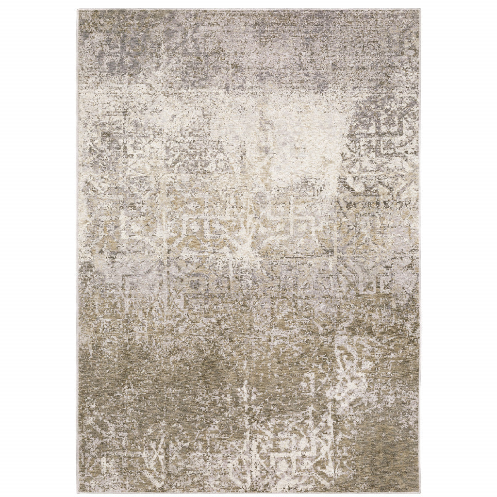 3' X 5' Ivory Grey Tan Brown And Beige Abstract Power Loom Stain Resistant Area Rug